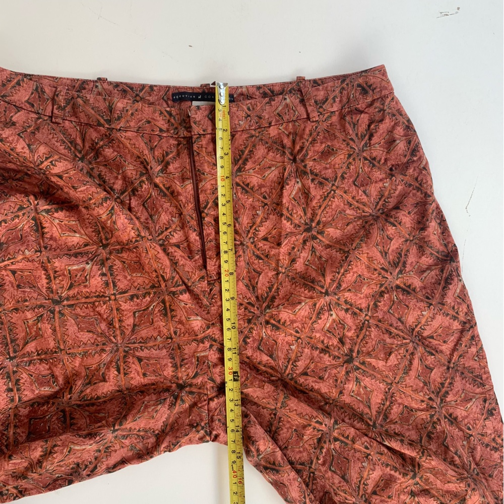Peruvian Connection Womens 16 High Rise Cotton Pants Rust Aztec Pattern Wide Leg - Picture 7 of 8